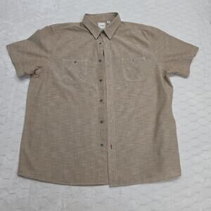 ROWM Men XL Short Sleeve Button Down Shirt Tan 100% Cotton Slub Work Casual Top